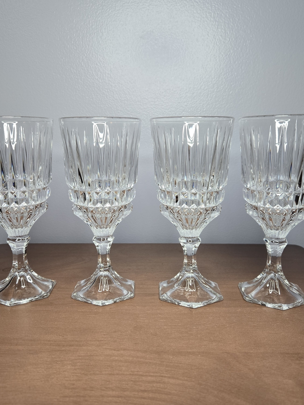 Set of 4 Vintage Fostoria Heritage Clear Crystal Wine Goblets Glasses